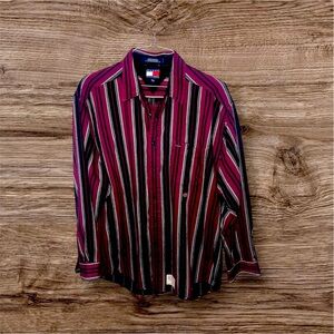 Tommy Hilfiger Striped Button-Up Motorcycling Shirt XL